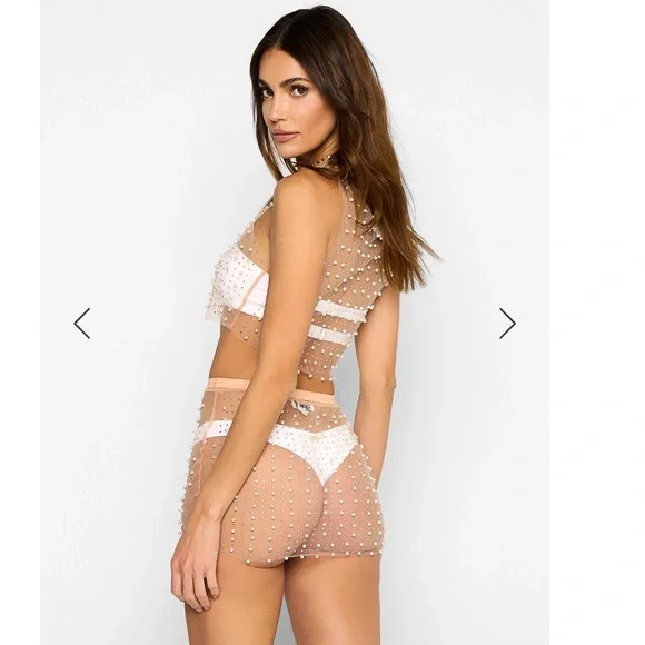 Beach Bunny Glitzy Girl Pearl Mesh Top & Skirt Set - Picture 2 of 10